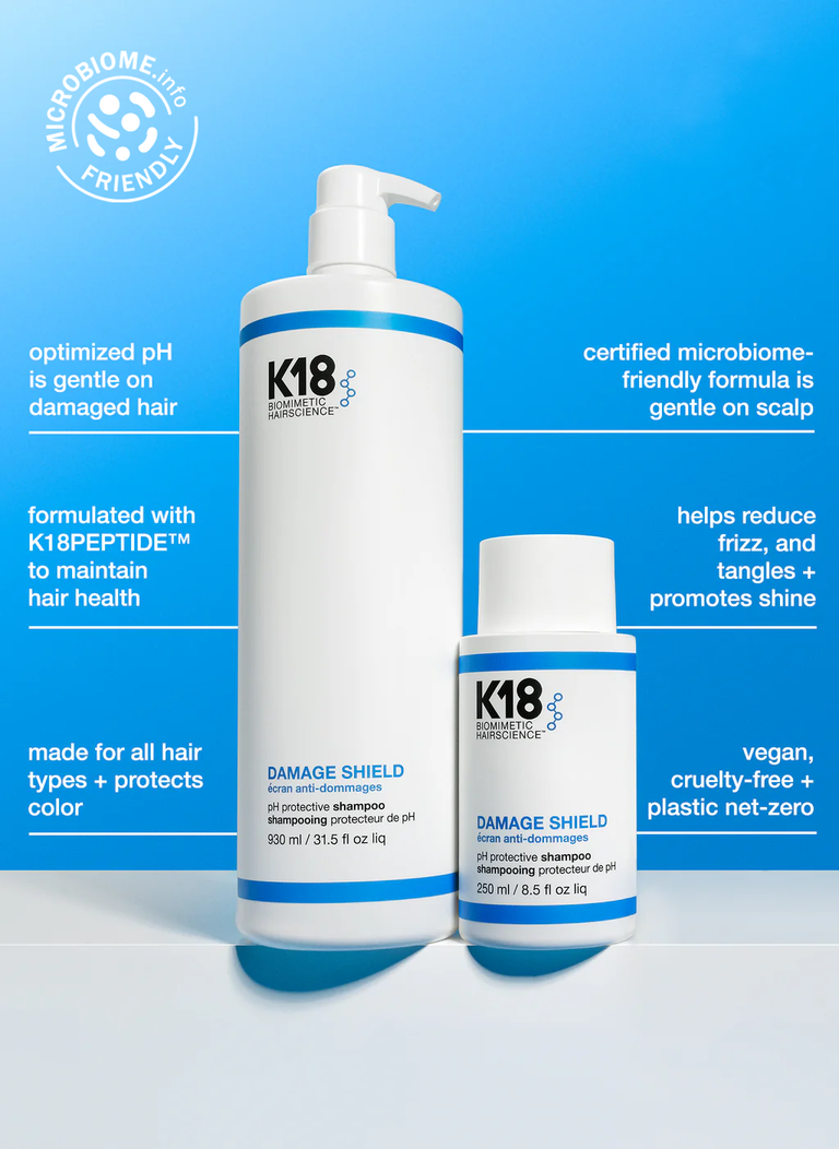 image-of-damage-shield-ph-shampoo-ph-shampoo-benefits-optimized-ph-is-gentle-on-damaged-hair-certified-microbiome-friendly-formula-is-gentle-on-scalp-formulated-with-k18peptide-to-maintain-hair-health-help-reduce-frizz-and-tangles-promotes-shine-made-for-all-hair-types-protects-color-vegan-cruelty-free-plastic-net-zero